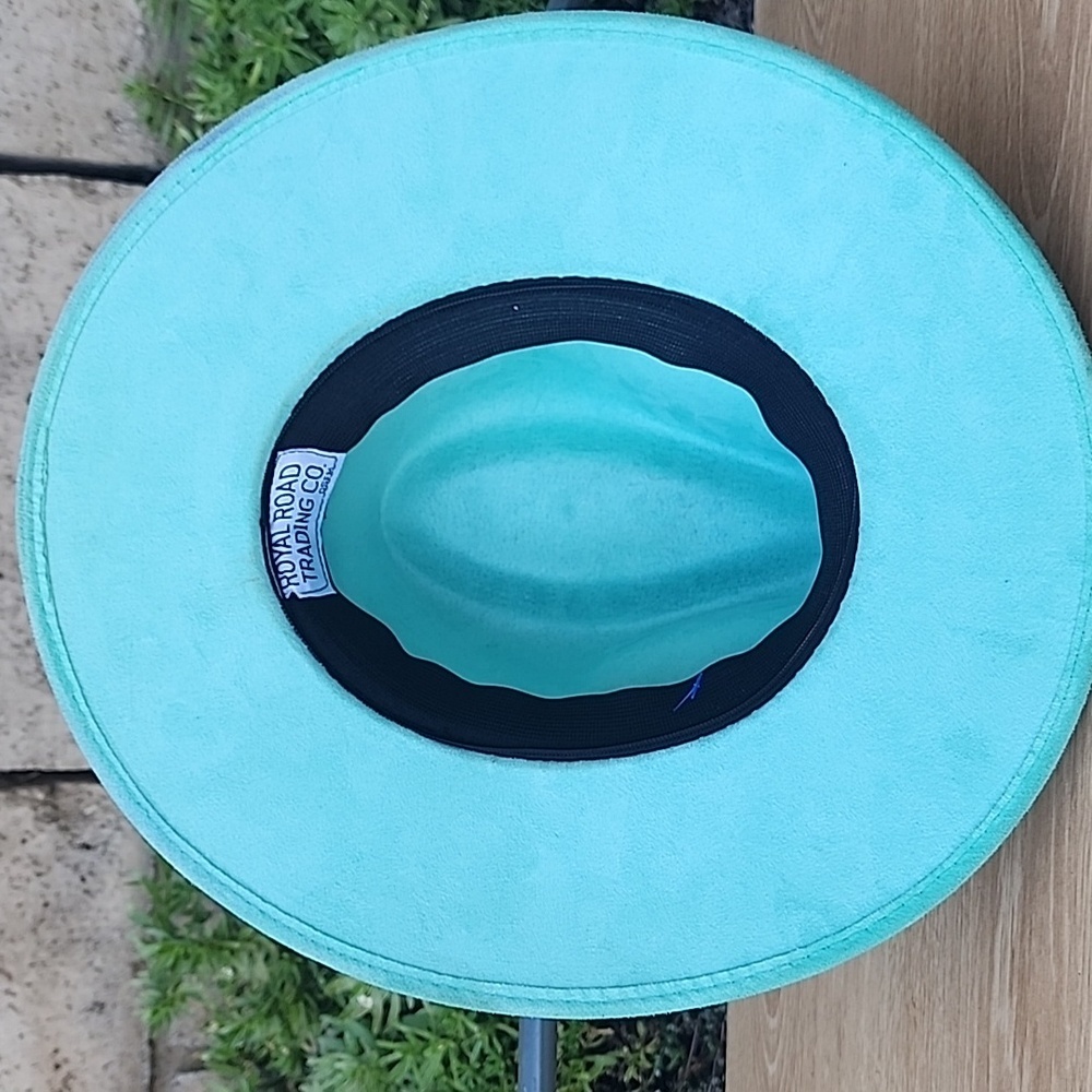 Royal Road Trading Company Teal Wide-Brim Suede Hat - Picture 5 of 7